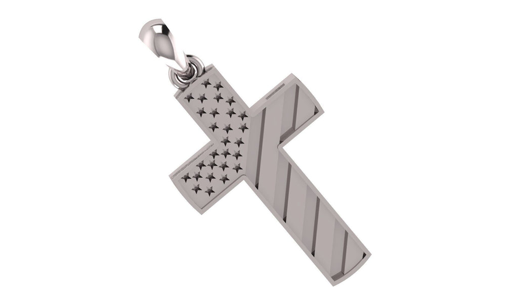 American Flag Cross Pendant | 999 Fine Silver 30mm | Handmade USA