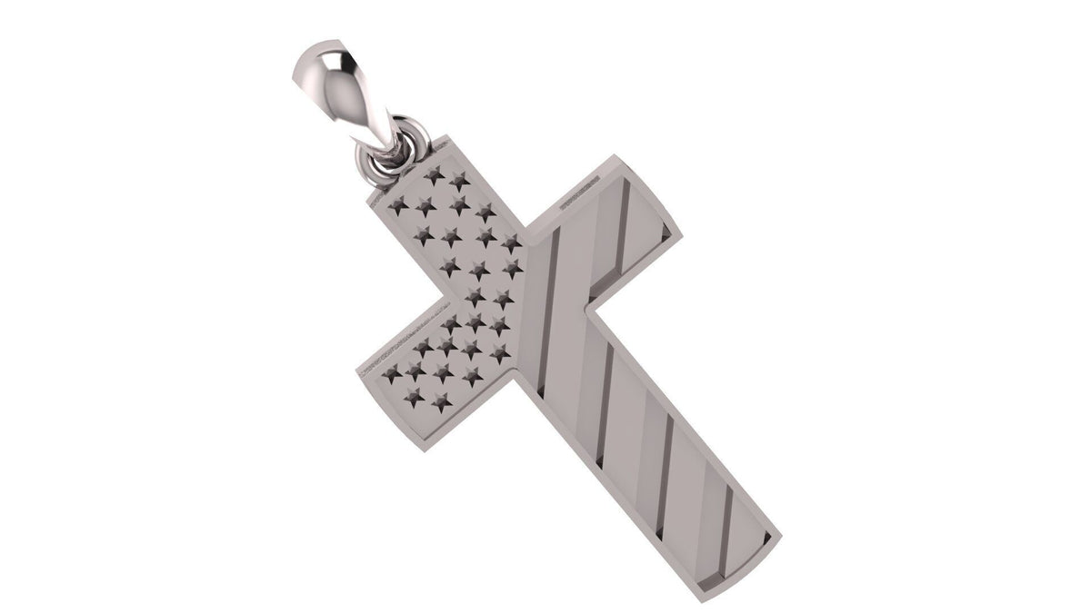 American Flag Cross Pendant | 999 Fine Silver 30mm | Handmade USA
