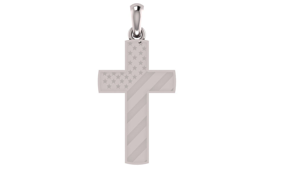 American Flag Cross Pendant | 999 Fine Silver 30mm | Handmade USA
