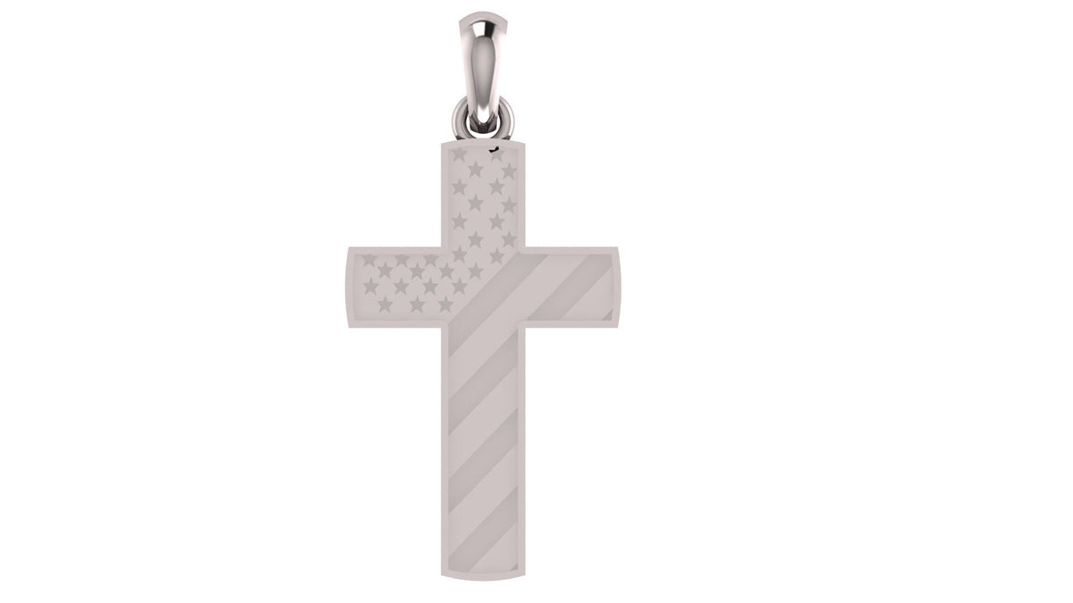 American Flag Cross Pendant | 999 Fine Silver 30mm | Handmade USA
