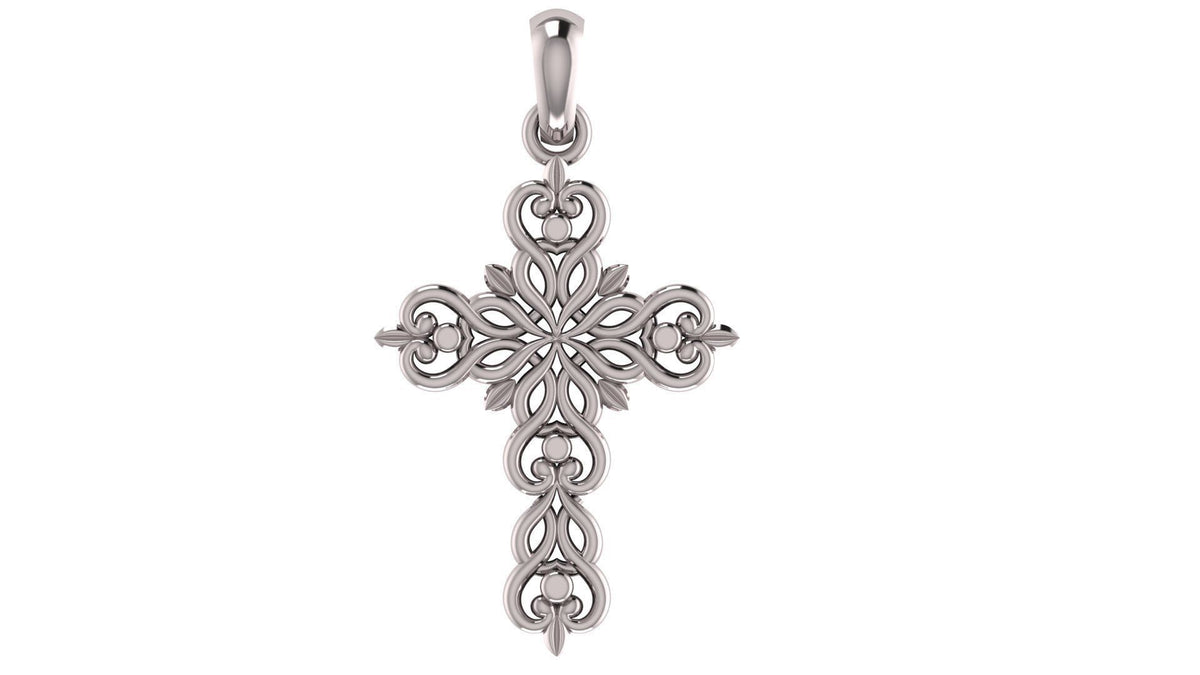 Flower Cross Pendant | 999 Fine Silver 30mm | Handmade USA