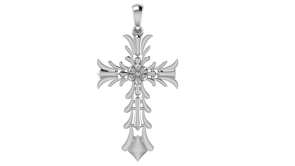 Ornate Flower Cross Pendant | 999 Fine Silver 30mm | Handmade USA