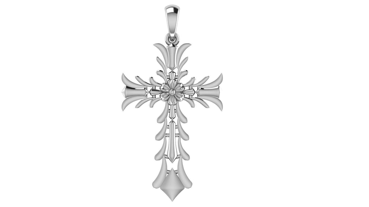 Ornate Flower Cross Pendant | 999 Fine Silver 30mm | Handmade USA