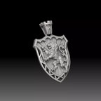 Lion Shield Castle Pendant | 999 Fine Silver 25mm | Handmade USA