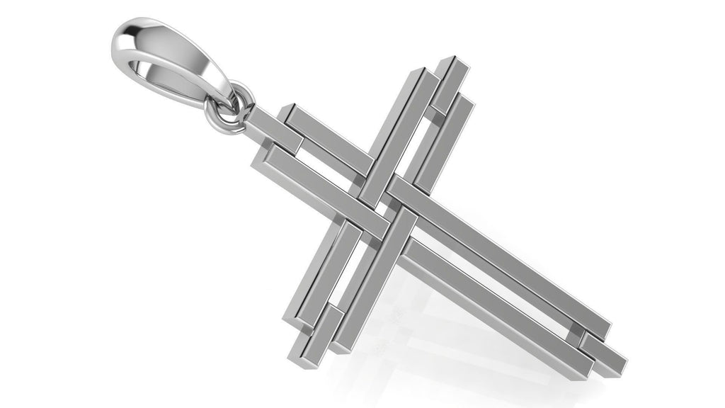 Modern Bar Cross Pendant | 999 Fine Silver 30mm | Handmade USA