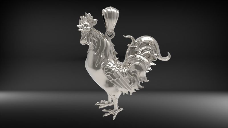 Solid Rooster Pendant | 999 Fine Silver 31mm | Handmade USA
