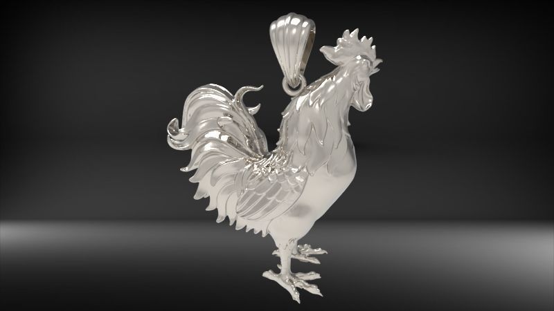 Solid Rooster Pendant | 999 Fine Silver 31mm | Handmade USA