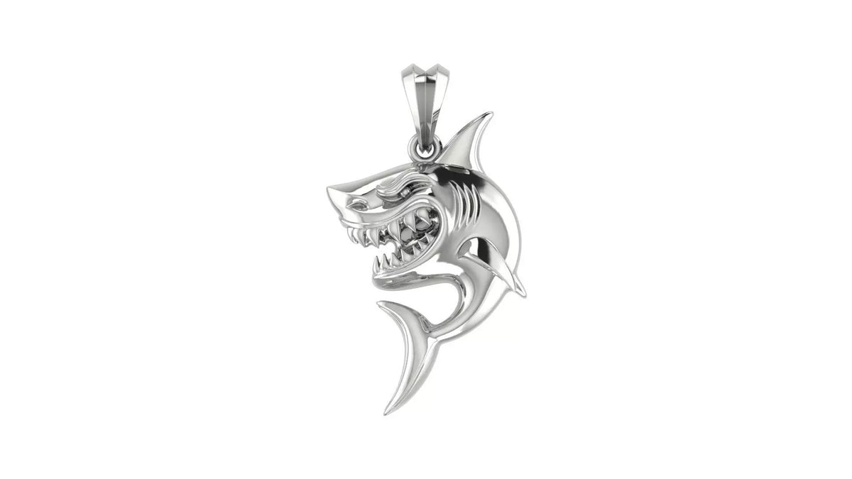 Great White Shark Pendant | 999 Fine Silver 20mm | Handmade USA