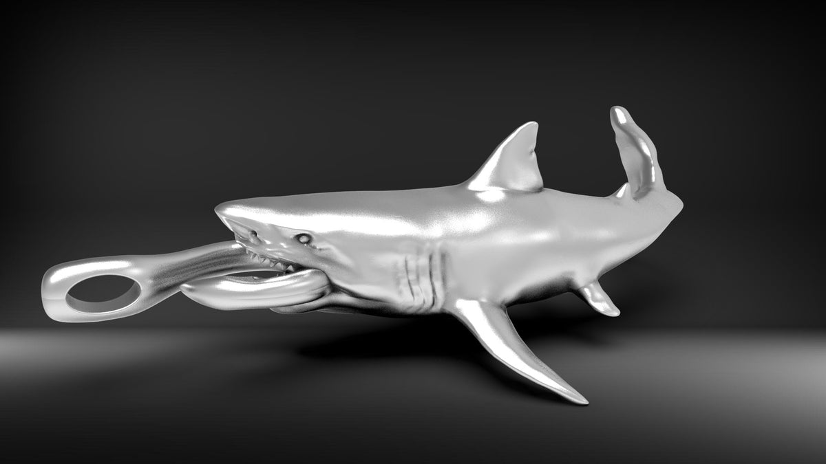 Great White Shark Pendant | 999 Fine Silver 40mm Hook & Fishing Line Bail | Handmade USA