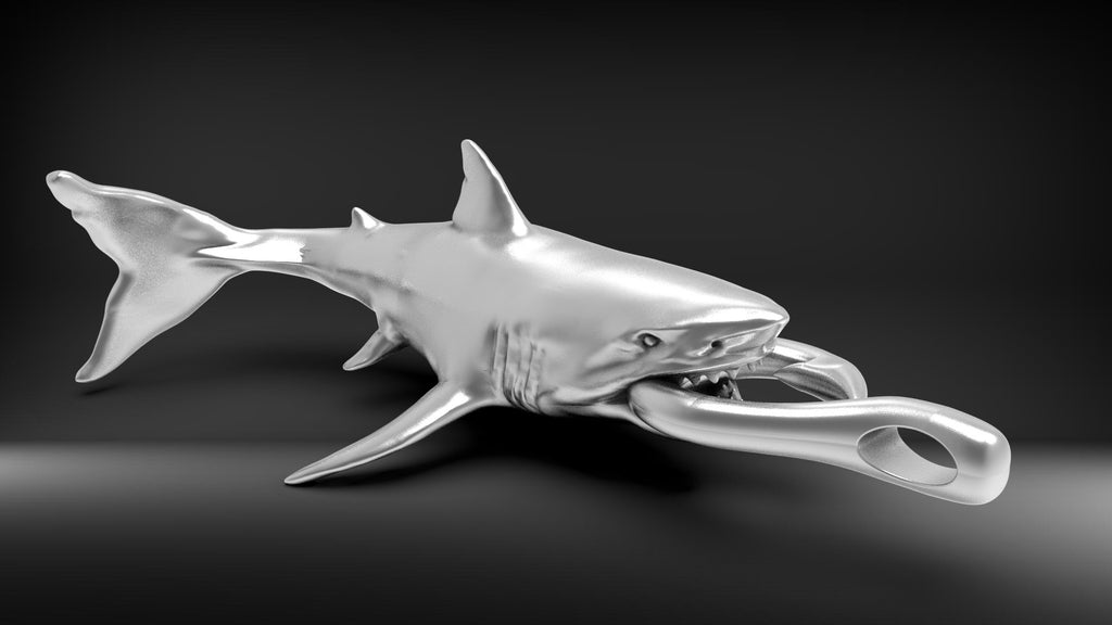 Great White Shark Pendant | 999 Fine Silver 40mm Hook & Fishing Line Bail | Handmade USA