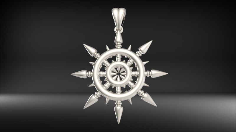 Pointed Ship Wheel Pendant | 999 Fine Silver 33mm | Handmade USA