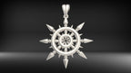 Pointed Ship Wheel Pendant | 999 Fine Silver 33mm | Handmade USA