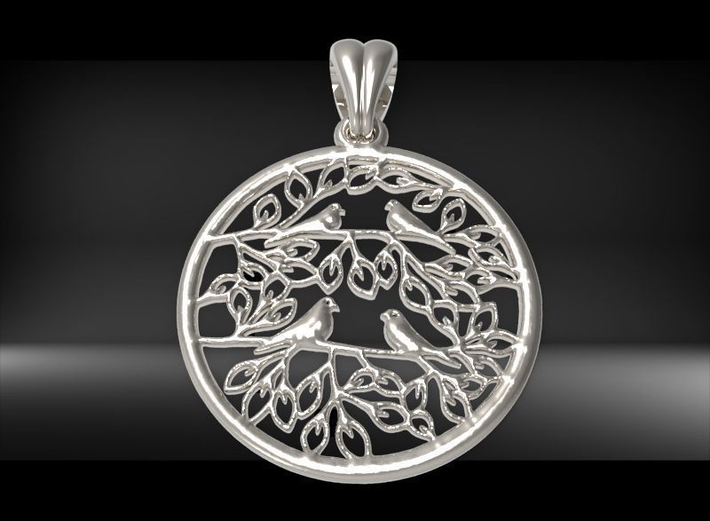Tree of Life with Doves Pendant | 999 Fine Silver 29mm | Handmade USA