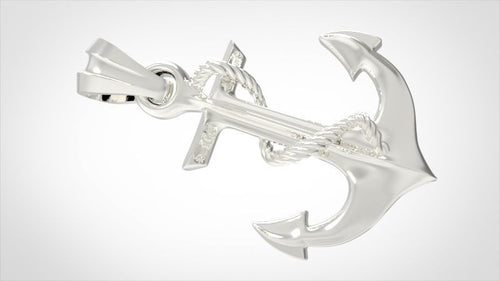 Anchor with Rope Pendant | 999 Fine Silver 23mm | Handmade USA