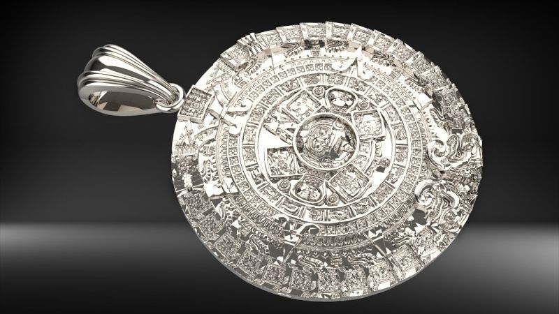 Aztec Calendar Pendant | 999 Fine Silver 26mm | Handmade USA