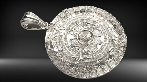 Aztec Calendar Pendant | 999 Fine Silver 26mm | Handmade USA
