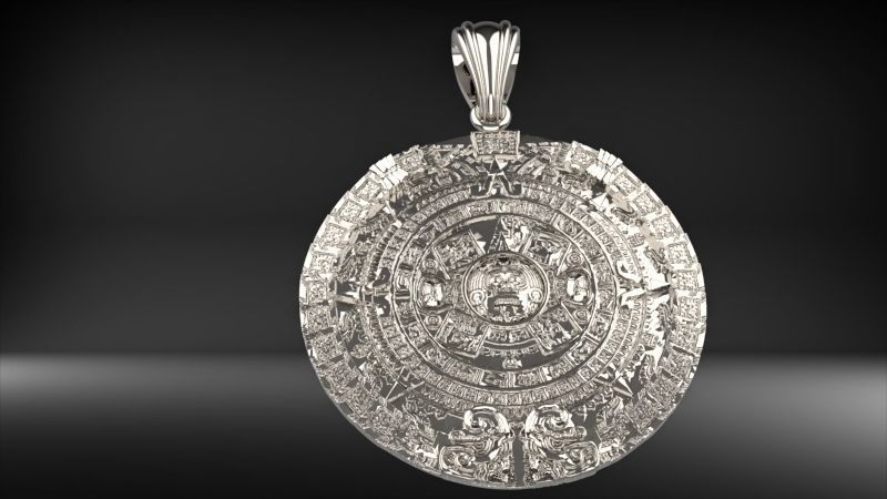 Aztec Calendar Pendant | 999 Fine Silver 26mm | Handmade USA