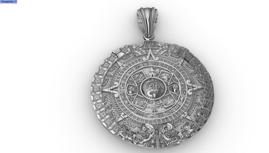 Aztec Calendar Pendant | 999 Fine Silver 26mm | Handmade USA