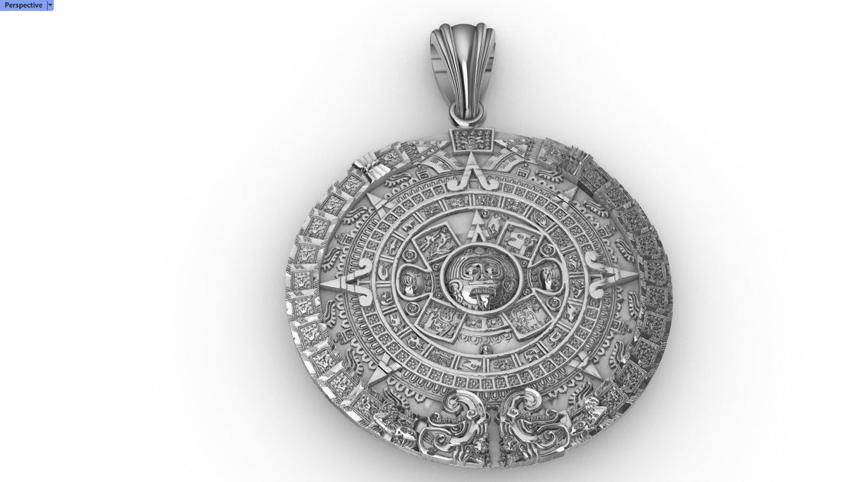 Aztec Calendar Pendant | 999 Fine Silver 26mm | Handmade USA