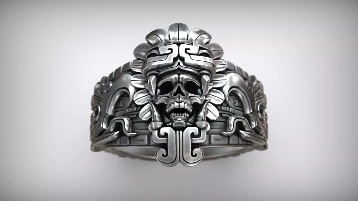 Aztec Skull Warrior Ring | 999 Fine Silver | Handmade USA