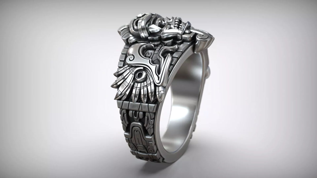 Aztec Skull Warrior Ring | 999 Fine Silver | Handmade USA