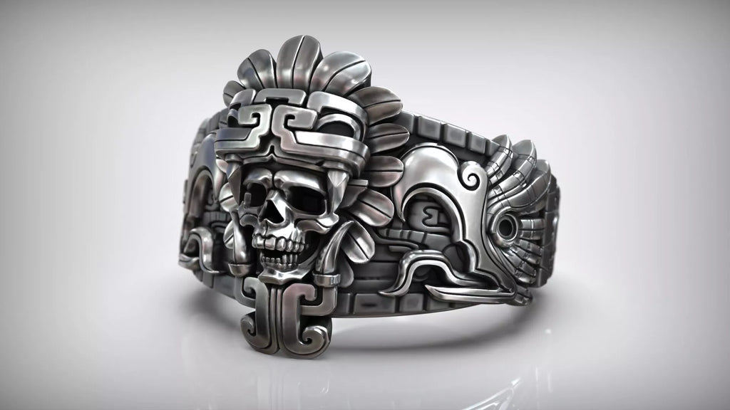 Aztec Skull Warrior Ring | 999 Fine Silver | Handmade USA