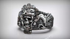 Aztec Skull Warrior Ring | 999 Fine Silver | Handmade USA