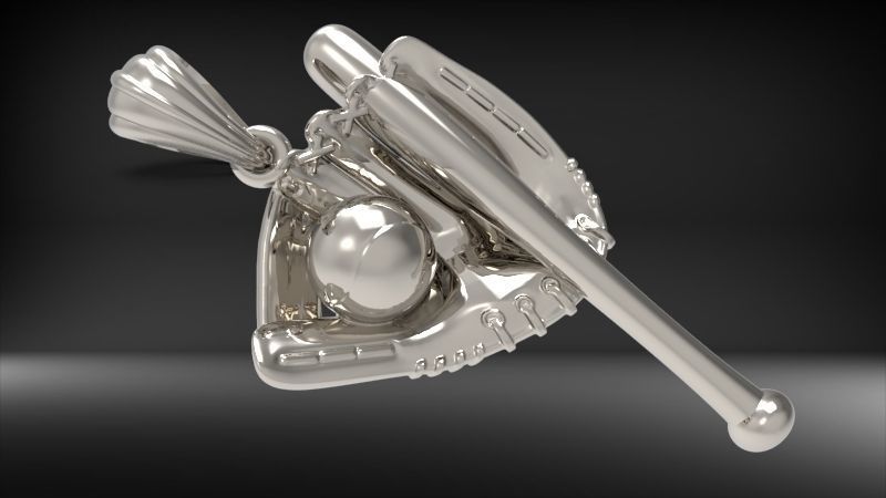 Baseball Glove, Ball & Bat Pendant | 999 Fine Silver | Handmade USA
