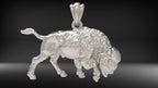 Bison Buffalo Pendant | 999 Fine Silver 20mm | Handmade USA