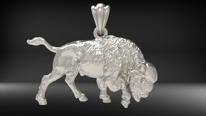 Bison Buffalo Pendant | 999 Fine Silver 20mm | Handmade USA