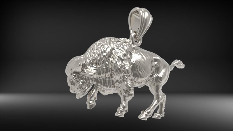 Bison Buffalo Pendant | 999 Fine Silver 20mm | Handmade USA