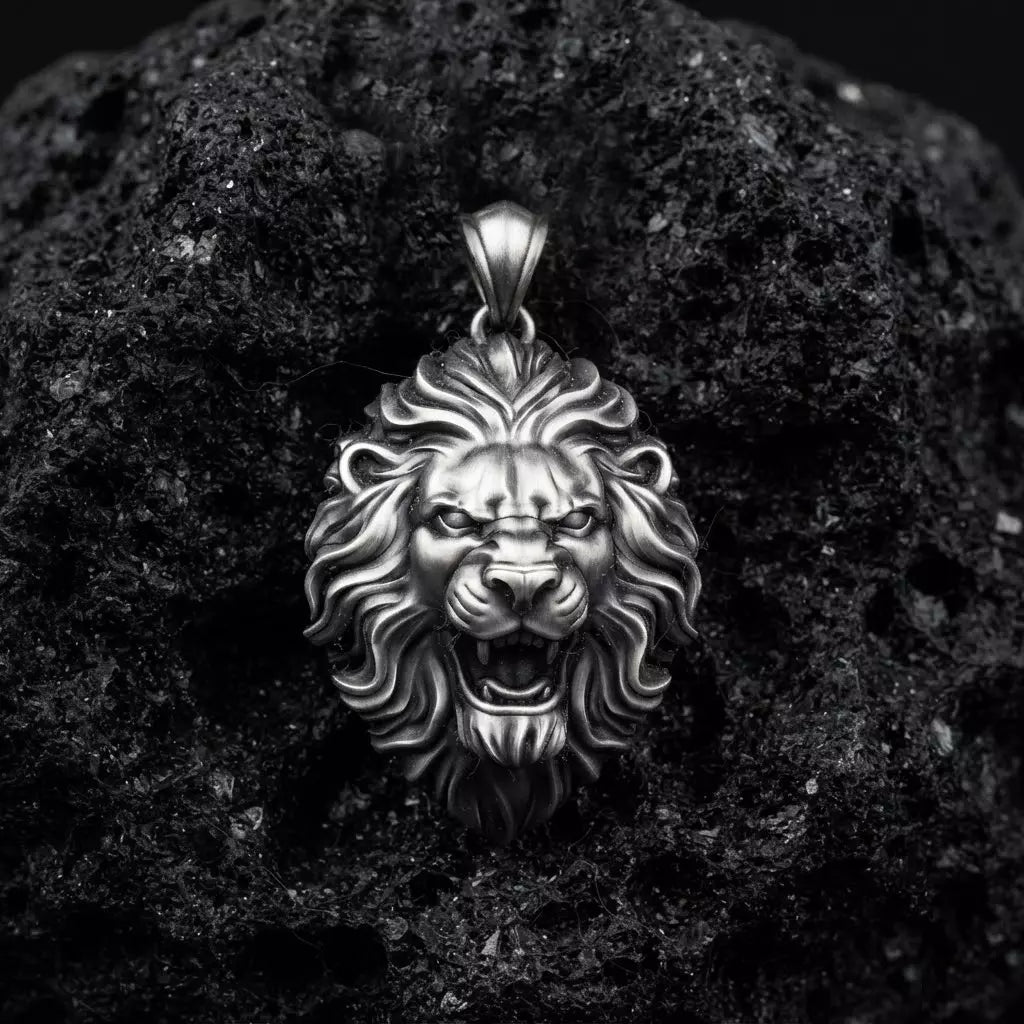 Angry Lion Head Pendant | 999 Fine Silver 36mm | Handmade USA