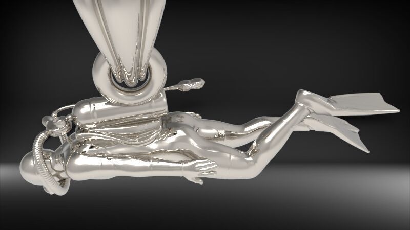 Scuba Diver Pendant | 999 Fine Silver 25mm | Handmade USA