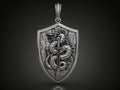 Dragon Shield & Sword Pendant | 999 Fine Silver 36mm | Handmade USA