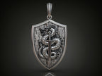 Dragon Shield & Sword Pendant | 999 Fine Silver 36mm | Handmade USA