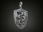 Dragon Shield & Sword Pendant | 999 Fine Silver 36mm | Handmade USA