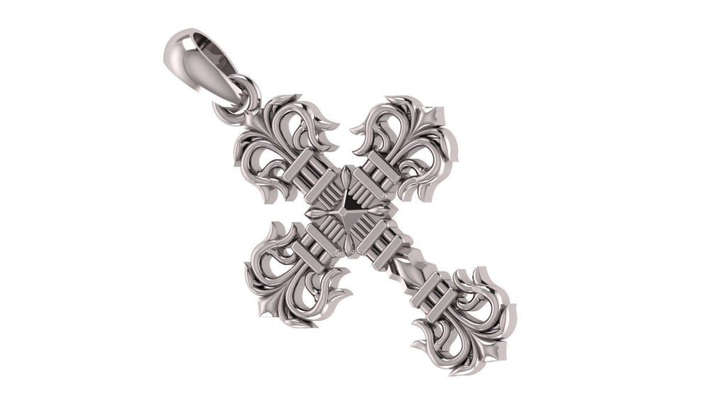 Fleur Cross Pendant | 999 Fine Silver 30mm | Handmade USA