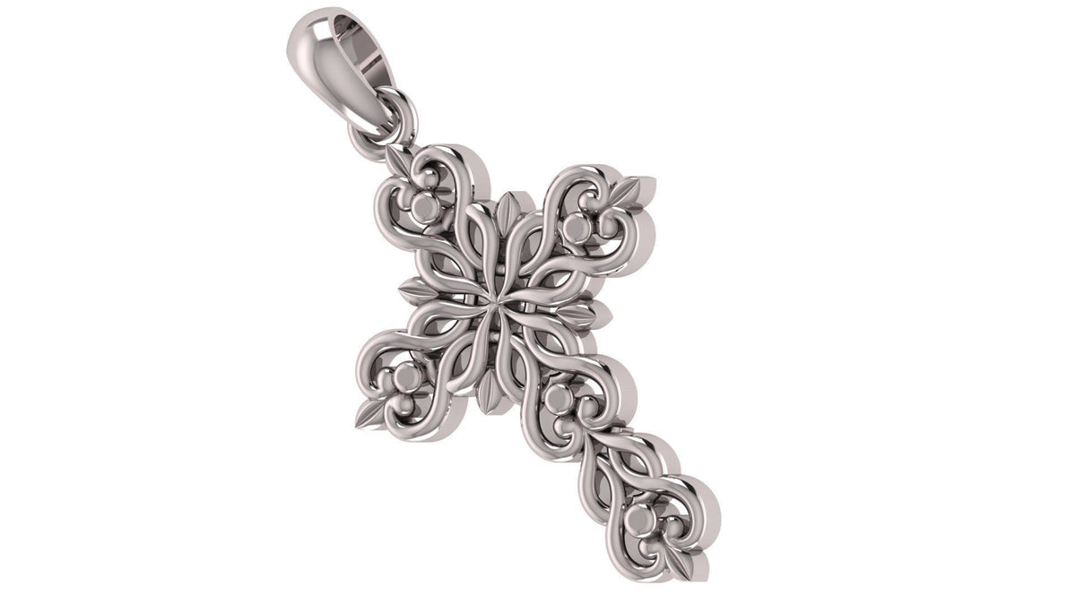 Flower Cross Pendant | 999 Fine Silver 30mm | Handmade USA