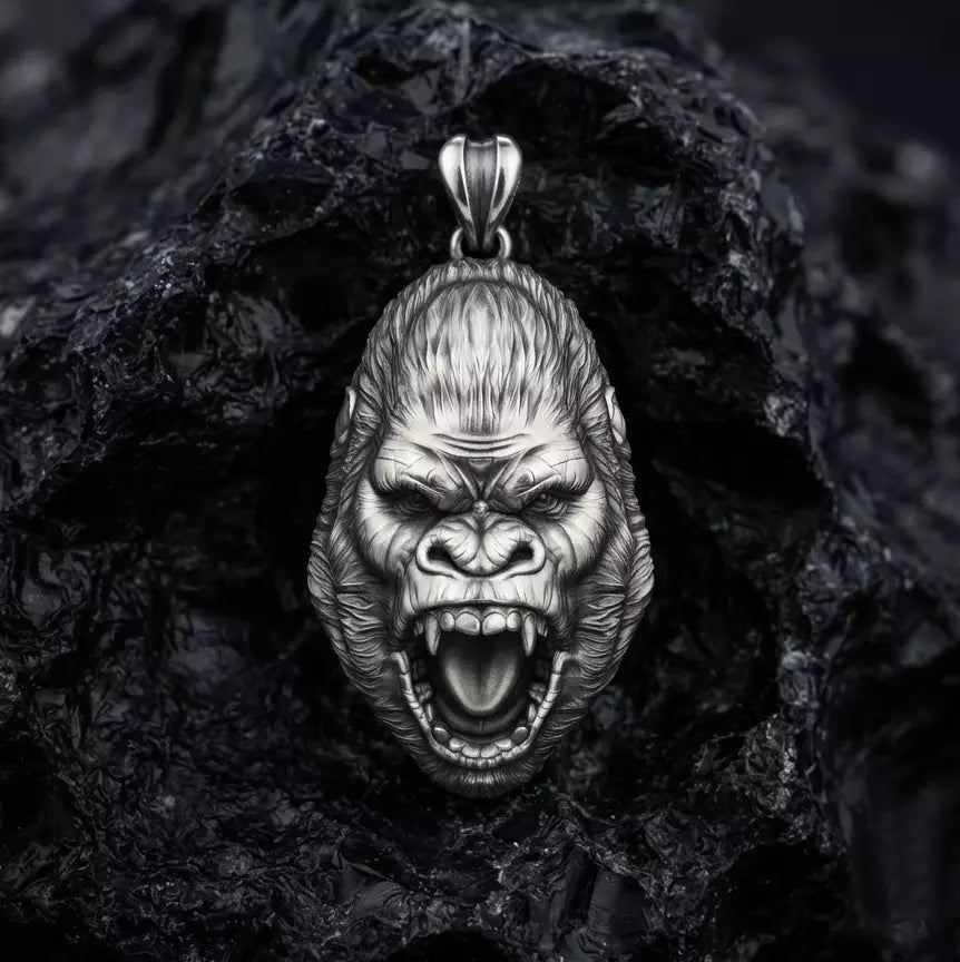 Gorilla Head Pendant | 999 Fine Silver 35mm | Handmade USA