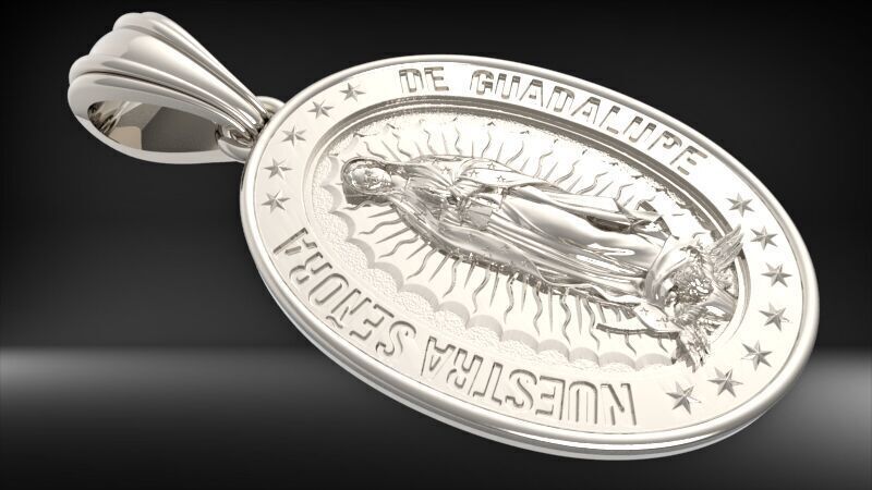 Our Lady of Guadalupe Oval Medal Pendant | 999 Fine Silver 22.5mm | Handmade USA