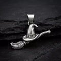 Halloween Witch Broom Pendant | 999 Fine Silver 32mm | Handmade USA