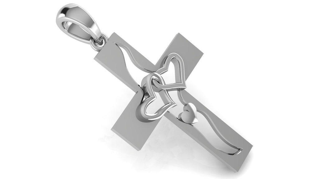 Three-Heart Cross Pendant | 999 Fine Silver