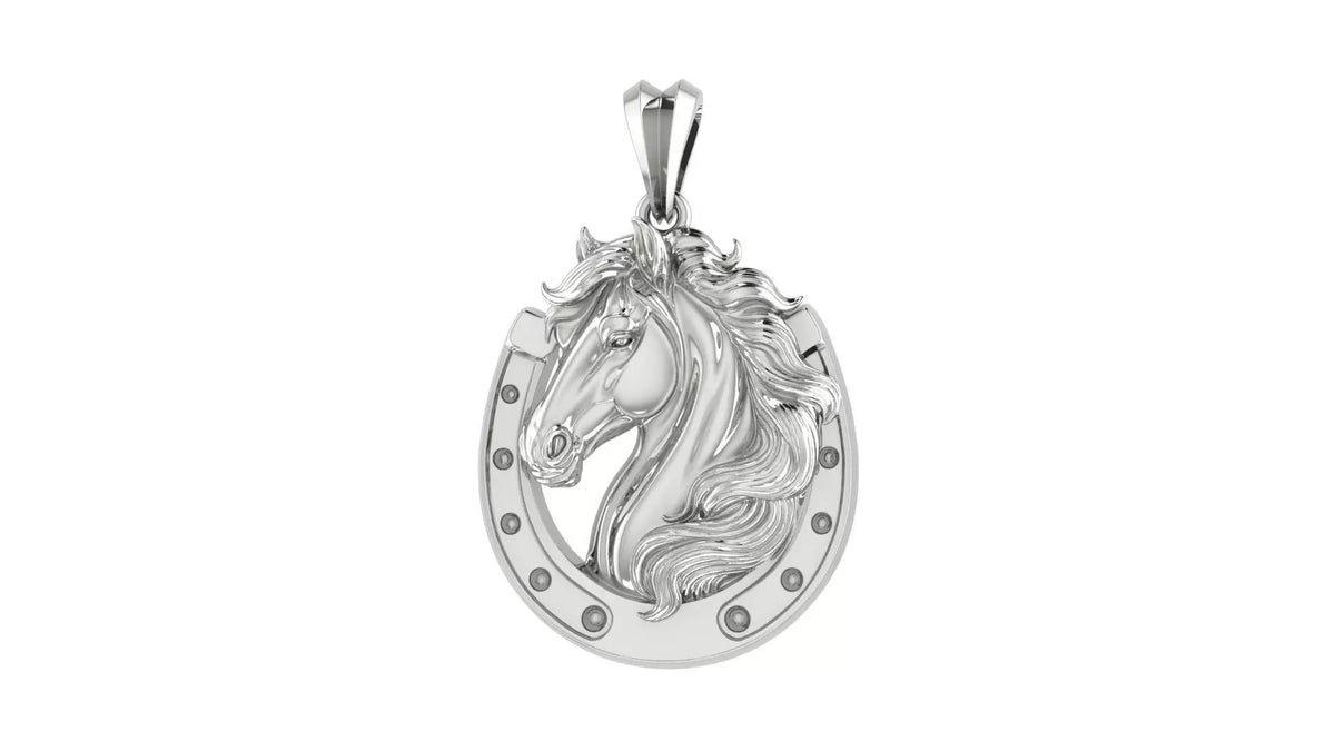 Horse Horseshoe Pendant | 999 Fine Silver 20mm | Handmade USA
