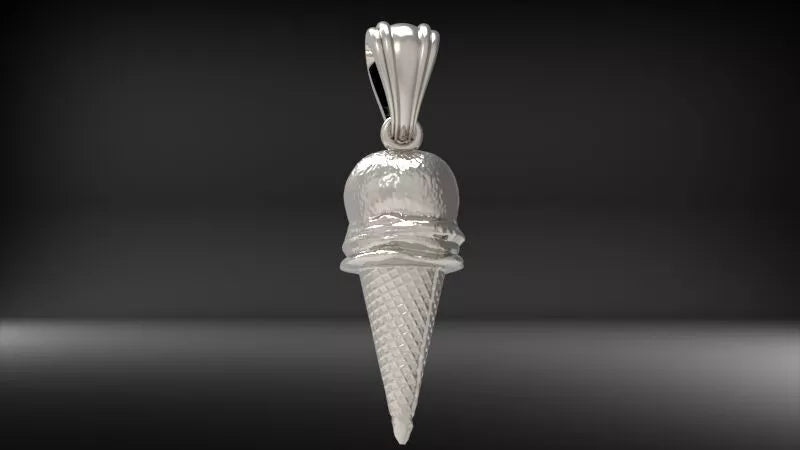 Ice Cream Cone Pendant 999 Fine Silver 30mm Single Scoop Handmade USA Food Jewelry
