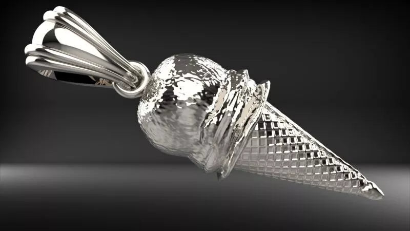 Ice Cream Cone Pendant 999 Fine Silver 30mm Single Scoop Handmade USA Food Jewelry