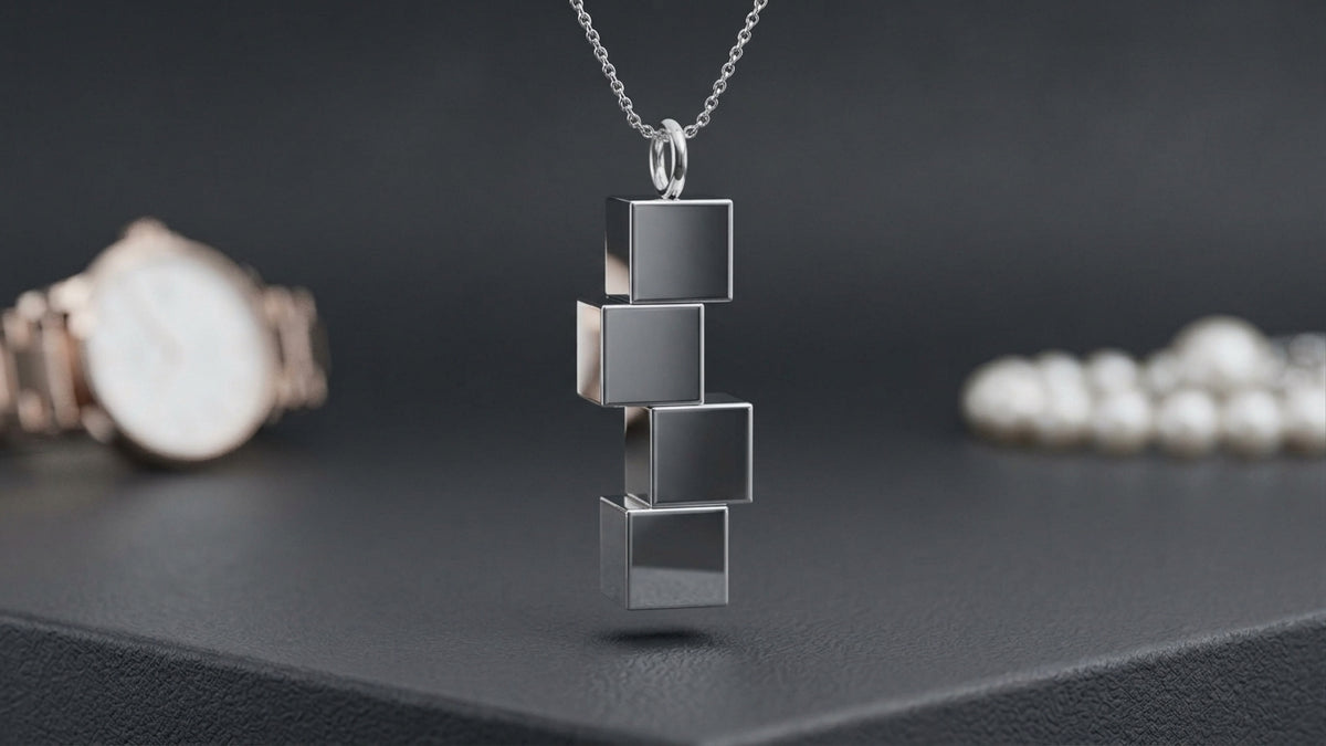 Stacked Cube Pendant in 999 Fine Silver
