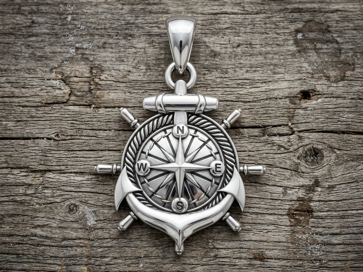 Anchor, Ship’s Wheel & Compass Pendant – 999 Fine Silver