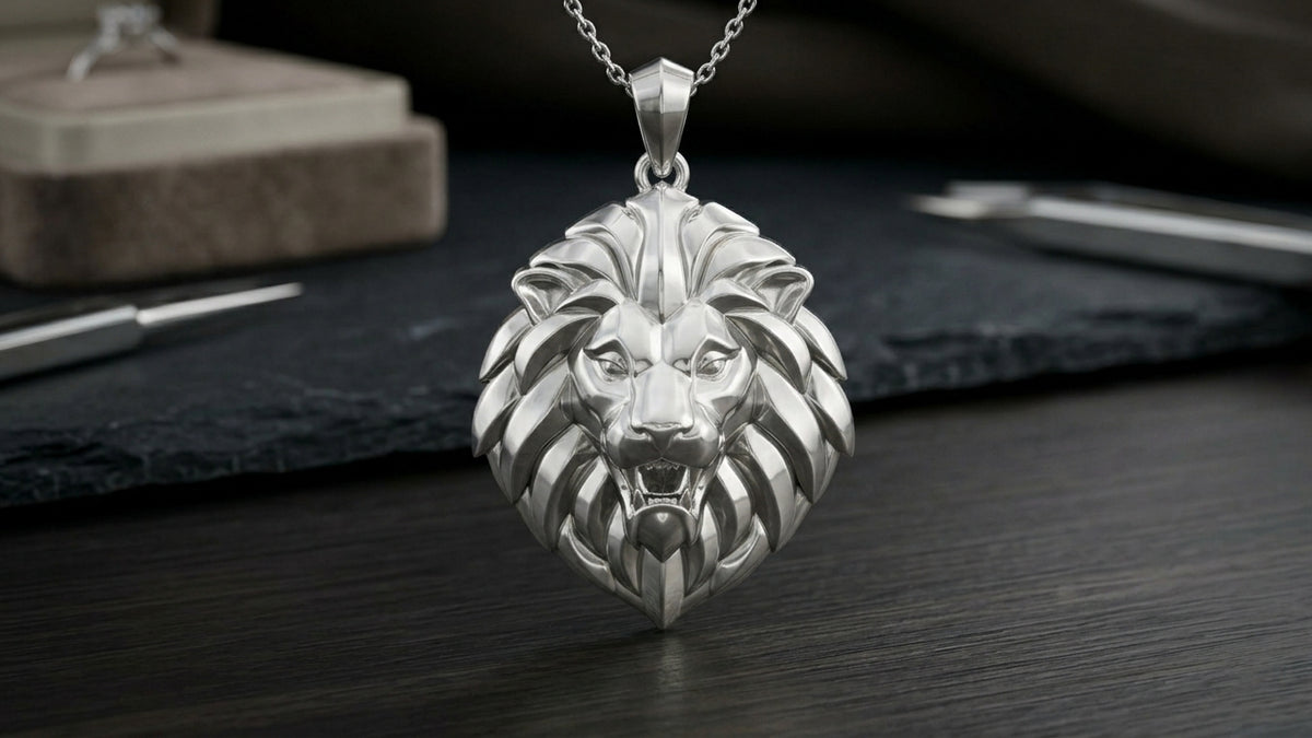 Lion Face Pendant in 999 Fine Silver