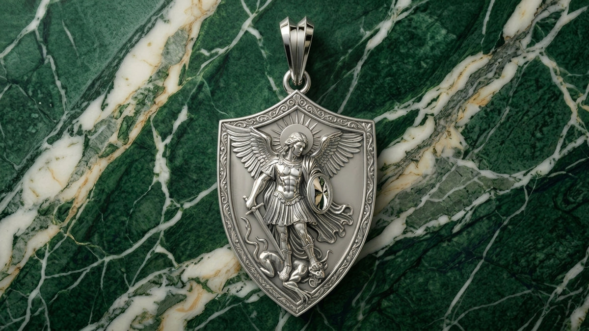 St. Michael Shield Pendant | 999 Fine Silver 42mm