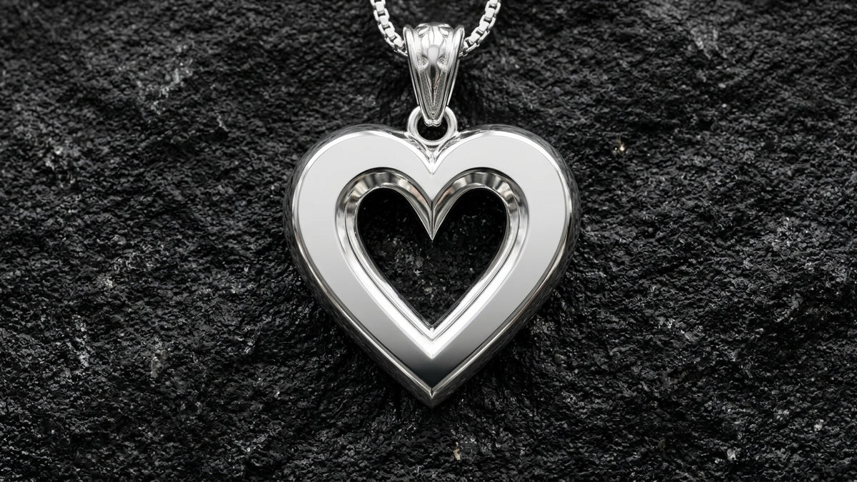 Beveled Heart Pendant in 999 Fine Silver